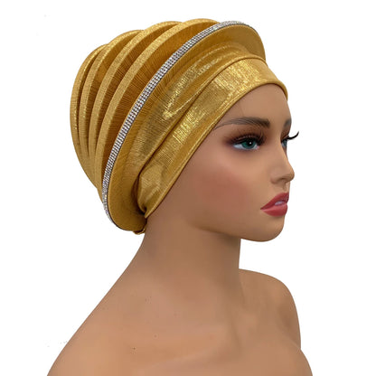 Elegant Diamonds Spiral Beret for Women Afrcian Lady Head Wraps Female Berets Turban Nigeria Headpiece Wedding Party Gele