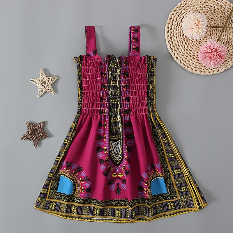 2022 Summer Fashion Style African Children Polyester Printing Dress Girl Dress African Dresses for Children