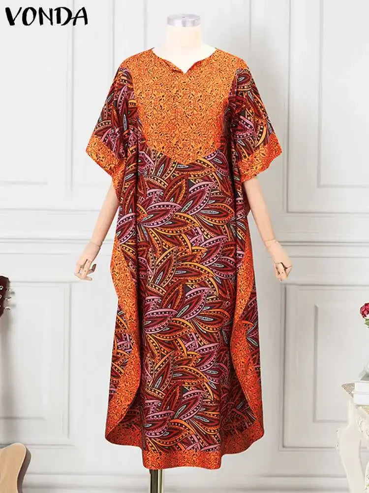 Plus Size 5XL VONDA Women Bohemian Printed Long Sundress 2024 Summer Casual Half Sleeve Loose Maxi Dress Oversized Party Vestido