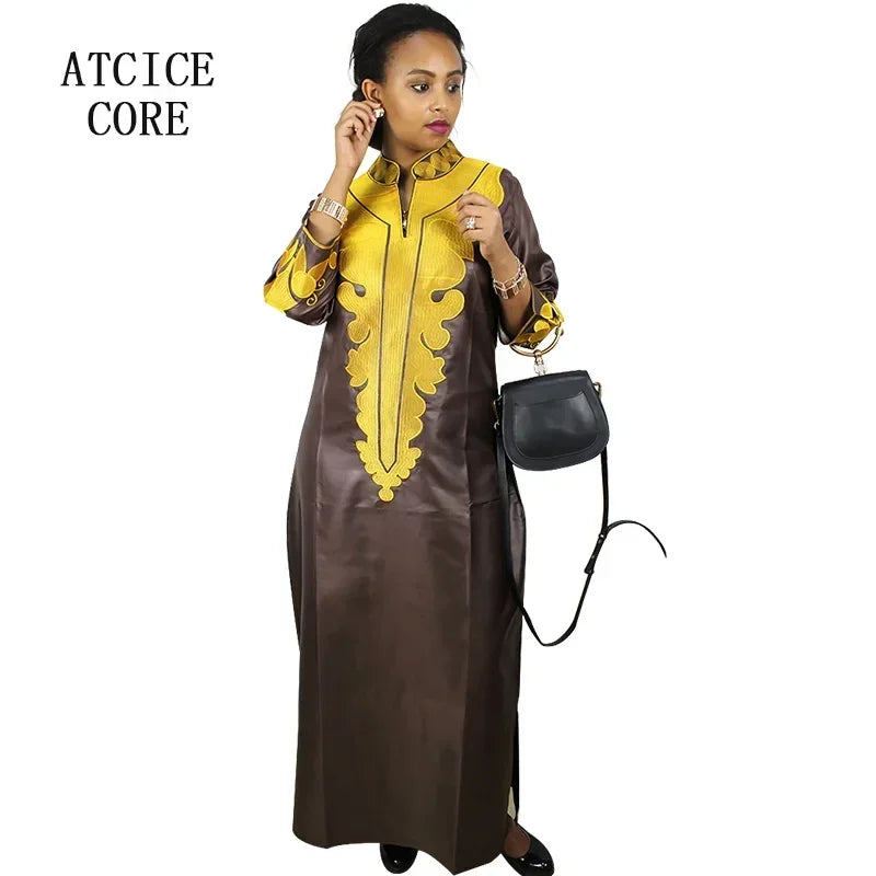 Dashiki  Dresses Bazin Riche Traditional African Clothing Long Sleeve For Ladies Without Scarf