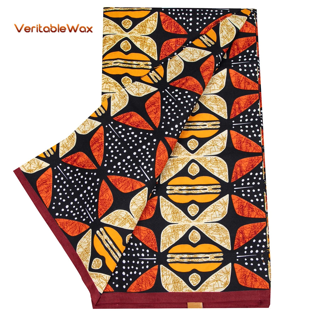 Veritablewax Fan Pattern African Fabric By the Yard Polyester Material For Handsewing High Quality Cloth for Party Dress A-27