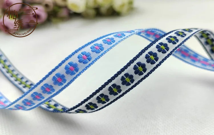 5 Yards/Lot 1CM Pastoral Flowers Jacquard Floral Ribbon Pattern For Curtain And Clothing Accessory