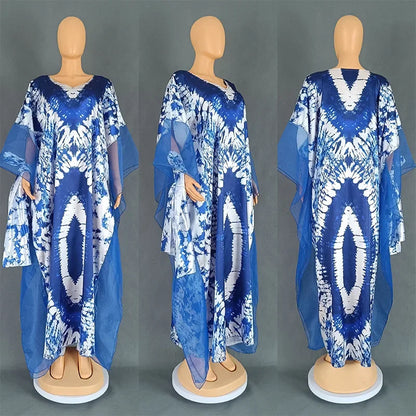 Outfits Dashiki African Dresses for Women Summer Kaftan African V-neck Polyester Plus Size Long Maxi Dress Gowns Ankara Dresses