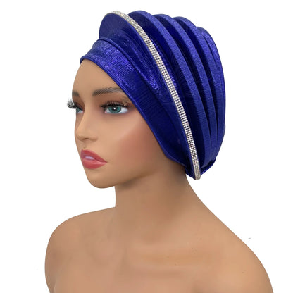 Elegant Diamonds Spiral Beret for Women Afrcian Lady Head Wraps Female Berets Turban Nigeria Headpiece Wedding Party Gele