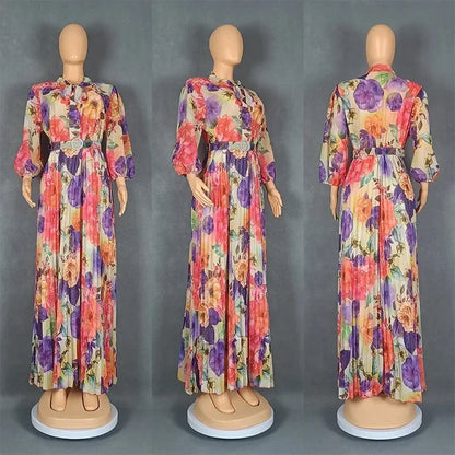 Plus Size African Print Dresses Autumn Elegant African 3/4 Sleeve Party Evening Long Maxi Dress Gowns Dashiki African Clothes