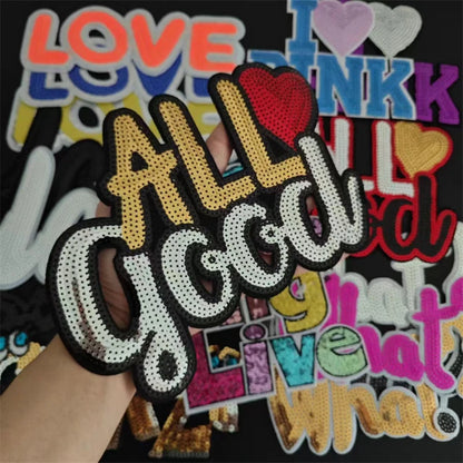 Clothing Women Shirt Top Diy Letter Patch Good LOVE Pink What Sequins deal with it T-shirt Sew on Patches for clothes Stickers