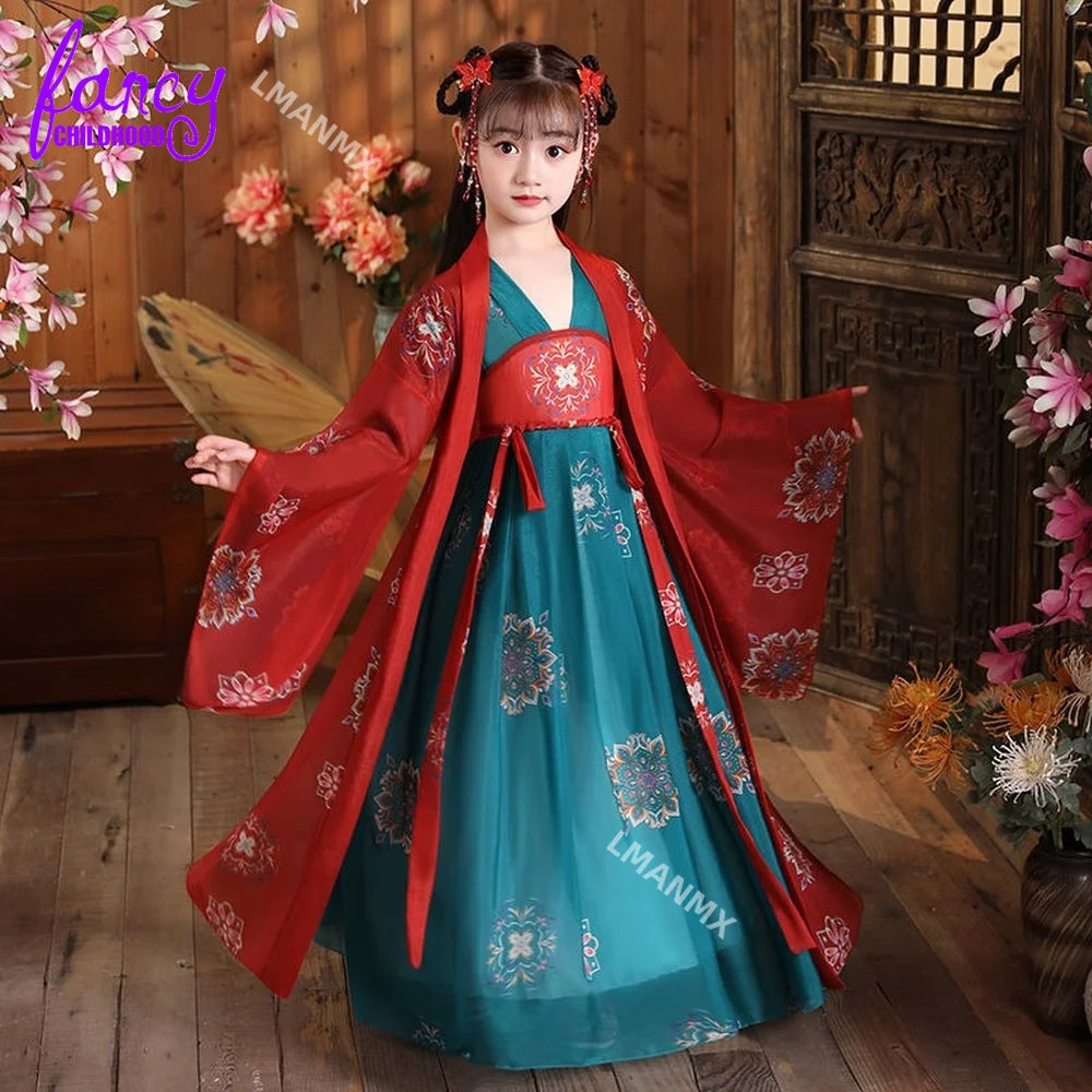 Ancient Kids Traditional Dresses Chinese Outfit Girls Costume Folk Dance Performance Hanfu Dress for Children