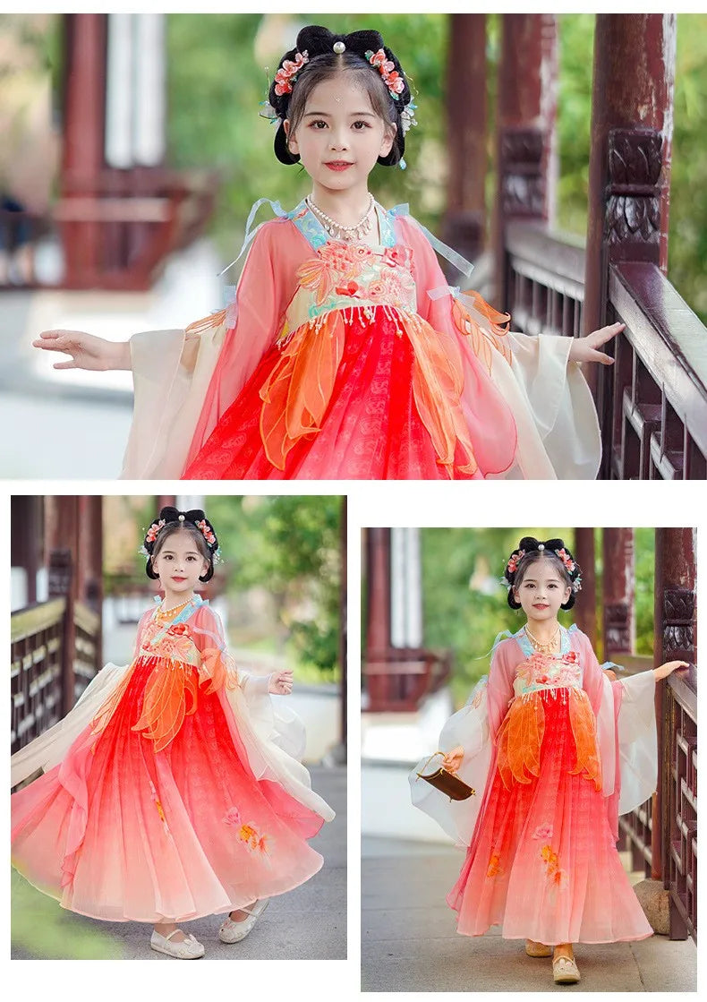 Chinese Kids Hanfu Dress Cute Girl Carnival Cosplay Costume Ancient Traditional Child Hanfu Dance Perform Dress Christmas Gift