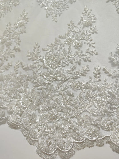 2023 Luxury French Sequins Lace Fabric Tube Beads African Nigerian Embroidered Tulle Lace Fabric For Wedding Dress Sew LWH23107