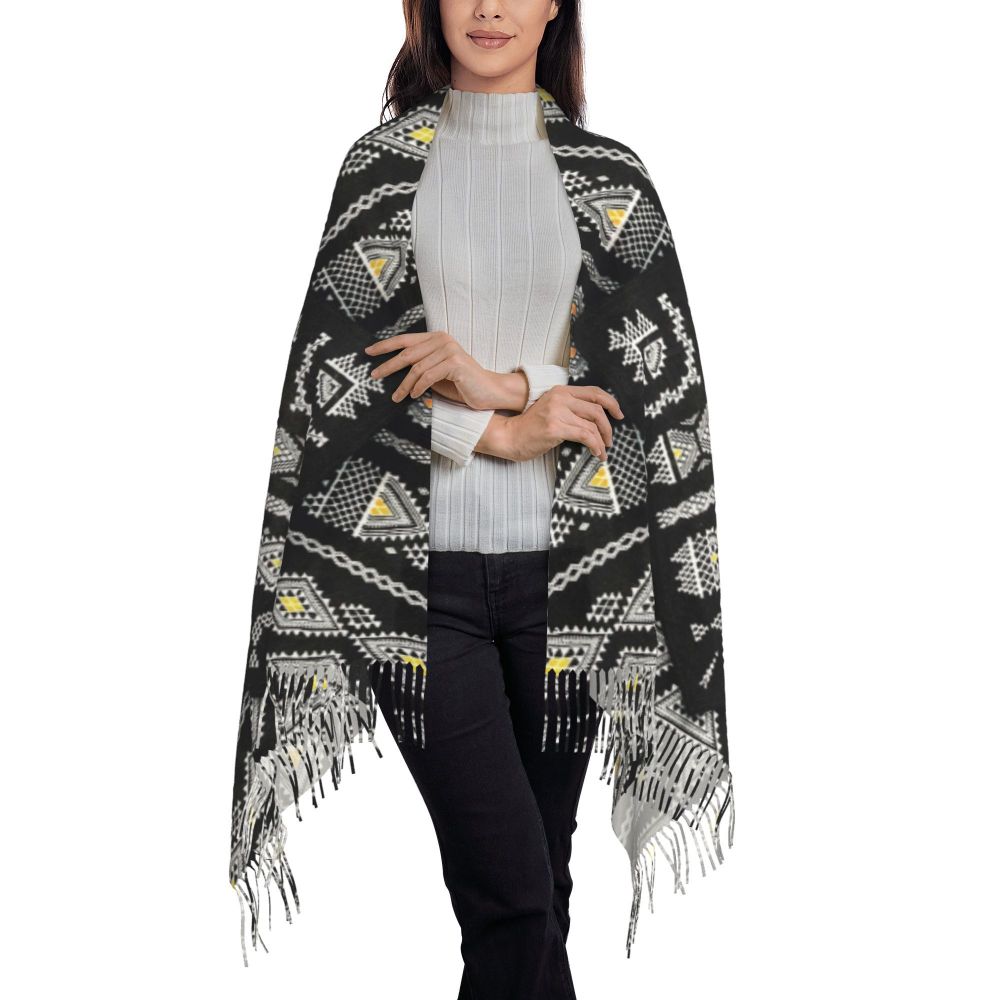 Amazigh Berber Kabyle Jewelry Scarf Wrap Women Long Winter Fall Warm Tassel Shawl Unisex Africa Ethnic Style Scarves