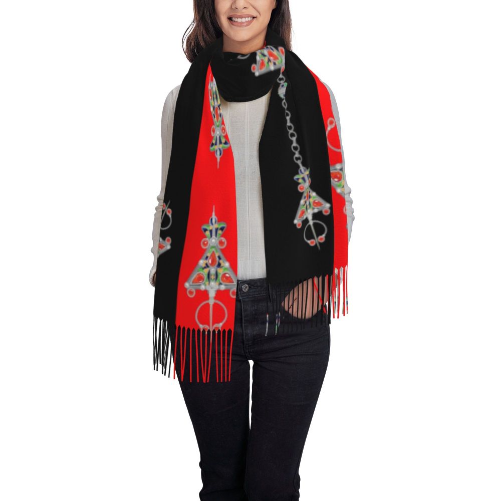 Kabyle Jewelry Scarf Wrap Women Long Winter Fall Warm Tassel Shawl Unisex Amazigh Carpet Berber Scarves