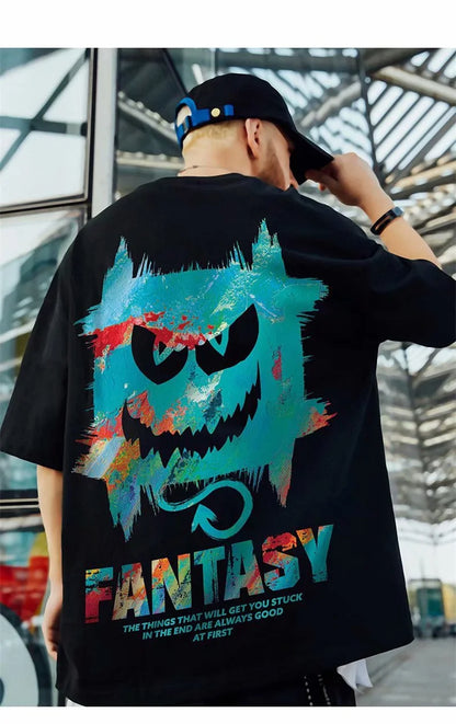 Harajuku Devil Graffiti Print Oversized Tee Shirts Men Summer Short Sleeve T-Shirts Couples Hip Hop Fashion Tops y2k Streetwear