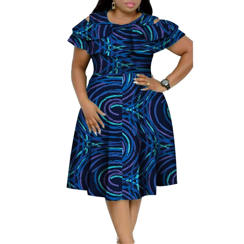 New Bazin Riche African Ruffles Collar Dresses for Women Dashiki Print Pearls Dresses Vestidos Women African Clothing WY4401