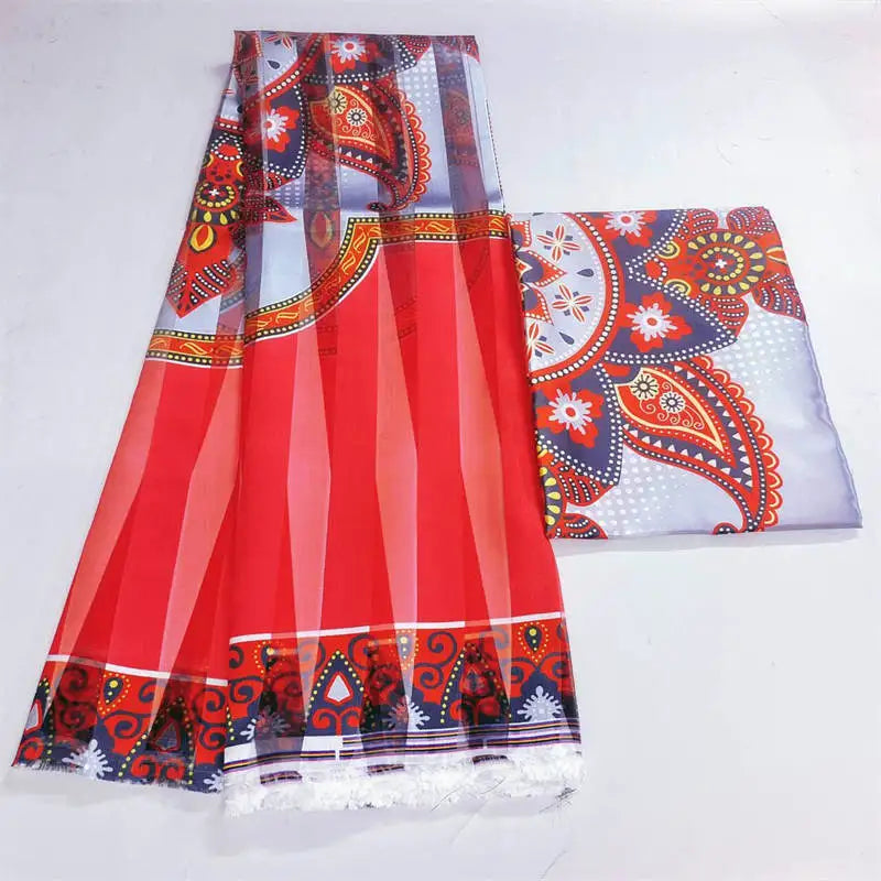 Organza silk fabric 3 yards+3 yards ribbon material ankara african print fabric High quality satin silk fabric.3.13