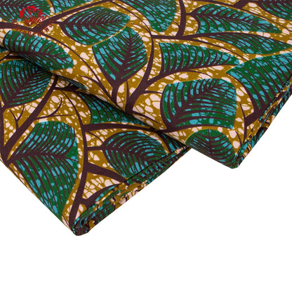 Ankara African Print Leaf Pattern Fabric Patchwork Real Wax Dress Sewing Tissu Craft DIY Textile Material for Party Fp6542