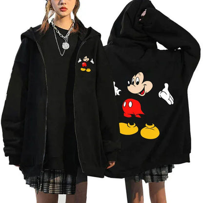 2024 Women's New Hoaodies Disney Products Mickey Mouse Pattern Sweatshirt Jacket Fall Winter Long Sleeve Oversized Zip Hoodies