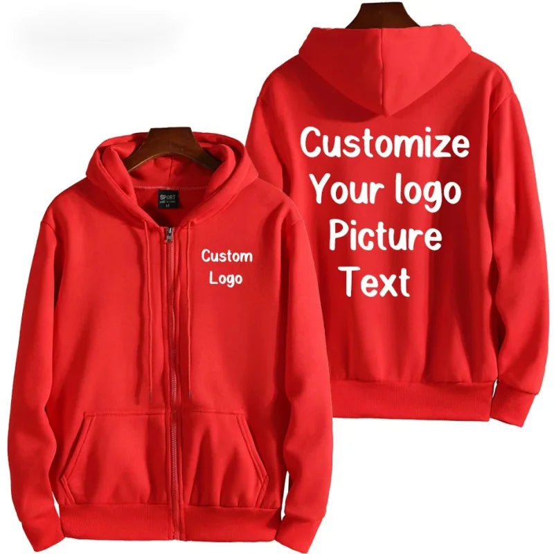 Custom Your Logo Zipper Hoodies Women Men Fashion Long Sleeve Hooded Sweatshirt Hot Sale Casual Autumn Winter Sportwear Clothes