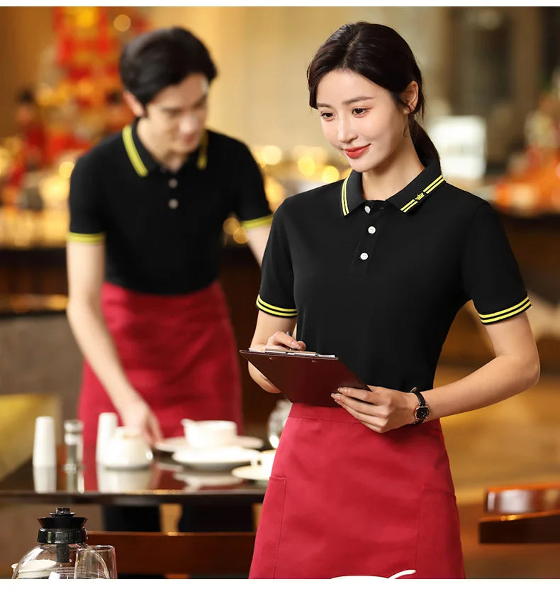 Restaurant Polo Shirt for Men Women Waiter Short Sleeve Work Wear Custom Company Logo Cafe Hotel Bar Uniform Printing Embroidery