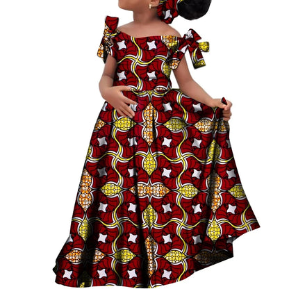 Kids Girls African Dashiki Dress Printted Vestidos Kids Cute Party Dresses African Clothing Long Dresses with Headscarf Wyt659