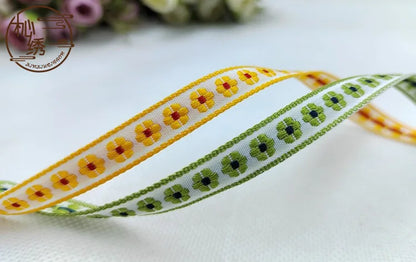 5 Yards/Lot 1CM Pastoral Flowers Jacquard Floral Ribbon Pattern For Curtain And Clothing Accessory