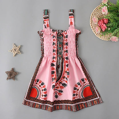 Girls children's European and American summer style African suspenders sleeveless Bohemian style tube top ruffle dress