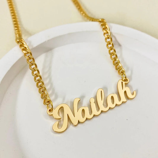 Customized Name Necklace Personalized Stainless Steel Cuban Chain Letter Nameplate Necklace Jewelry Set Gift