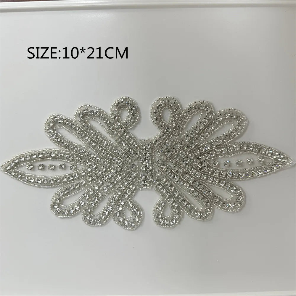 1PCS  AB Silver Rhinestone Applique flower patches Iron on/sew on wedding dress accessories For Clothes Decoration