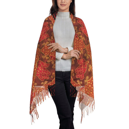 Kabyle Jewelry Scarf Wrap for Women Long Winter Fall Warm Tassel Shawl Unisex Amazigh Africa Ethnic Style Scarves