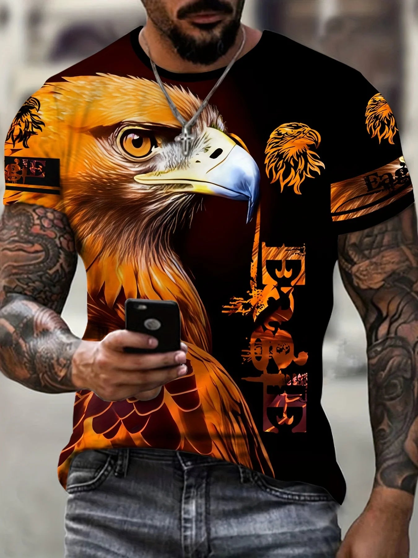 Eagle Pattern Print Men's Short Sleep Comfy T-shirt Summer Outdoor Casual Fashion Breathable Comfortable Short sleeved Top