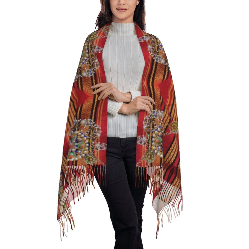 Amazigh Foutha Kabyle Scarf Wrap Women Long Winter Warm Tassel Shawl Unisex Mediterranean Geometric Scarves