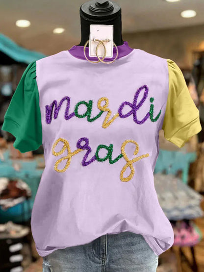 Elegant Mardi Gras Rope Contrast T-Shirt Not Embroidered