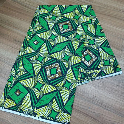 2019 Green Ankara African Wax Prints 100% cottonr Fabric Binta Real Wax High Quality 6 yard African Fabric for Party Dress