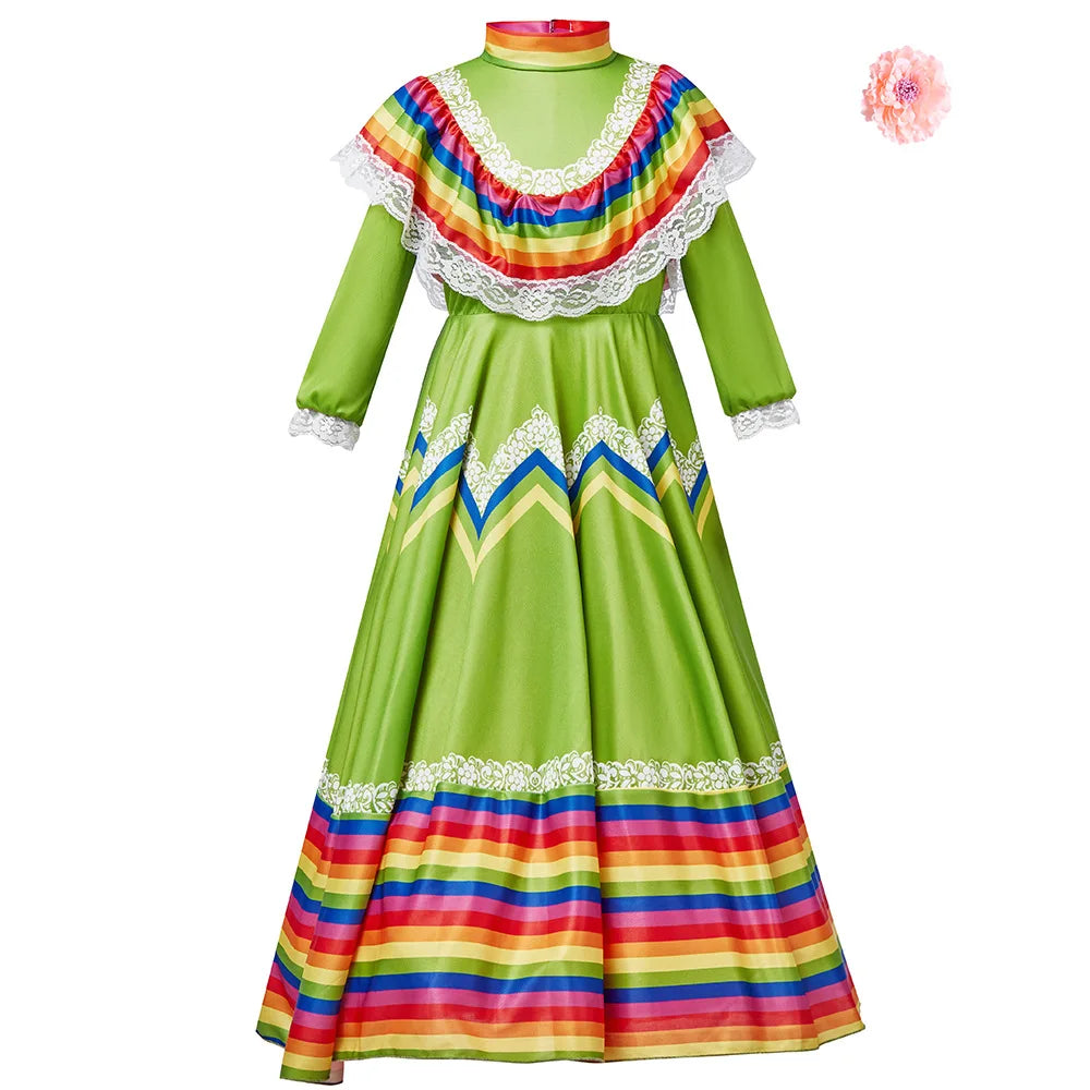 Women Traditional Mexican Folk Dancer Dress for Adult National Mexico Style Cinco De Mayo Costume Bohemia Long