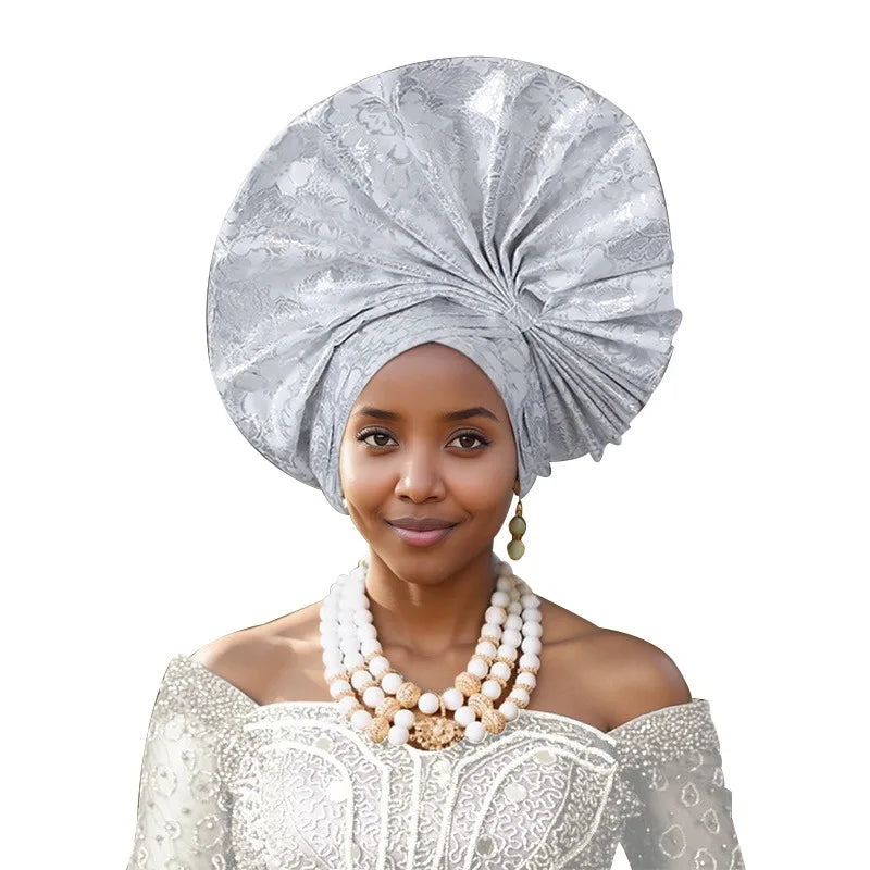 Exaggerated Fan-shaped Auto Gele Alrady Made Headtie for Women African Lady Headwraps Wedding Party Head Ties Female Turban Cap