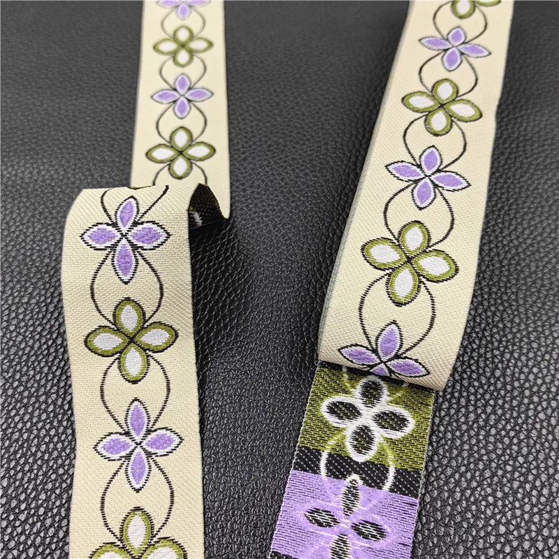 7 Meters 3.3cm Flowers Pattern Embroidered Jacquard Ribbons Woven Lace Trim For Garment Bag Curtain Sewing African Lace Fabric