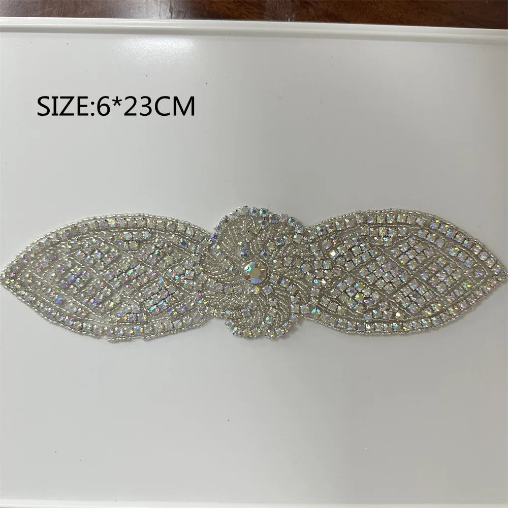 1PCS  AB Silver Rhinestone Applique flower patches Iron on/sew on wedding dress accessories For Clothes Decoration