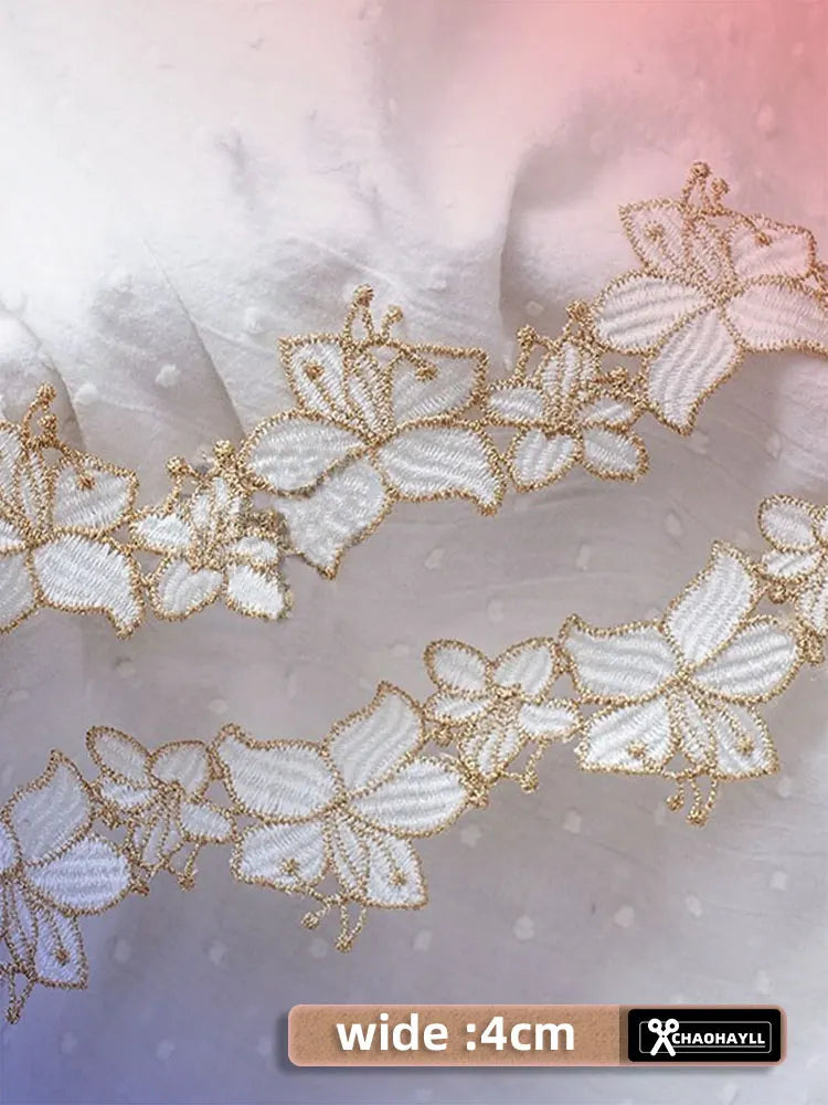 1 Yard Gold White Embroidery Lace Trim for Needlework Wedding Dress Patches Fringe Collar Crafts Fabric for Sewing Accessories