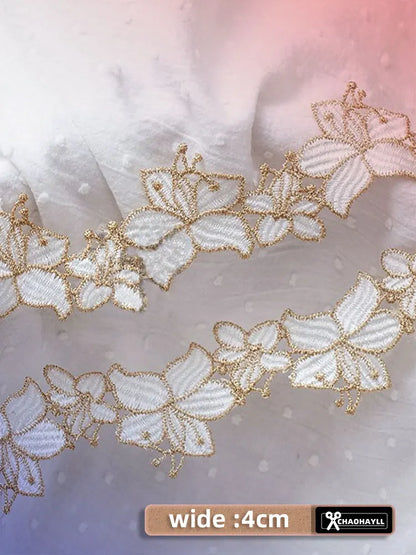 1 Yard Gold White Embroidery Lace Trim for Needlework Wedding Dress Patches Fringe Collar Crafts Fabric for Sewing Accessories