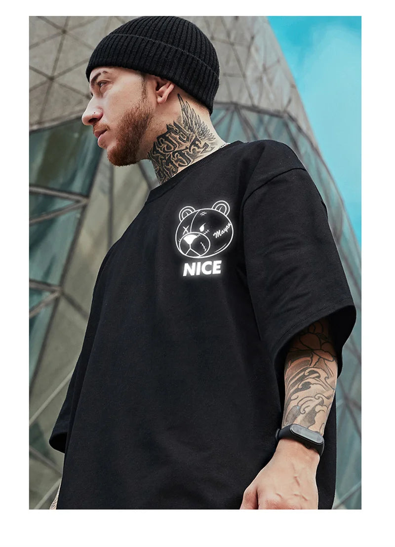 Men Harajuku Fashion T Shirt Bear beer print Kawaii Tshirt Hip Hop Streetwear T-Shirts 2025 Summer Casual Oversized Tees Tops