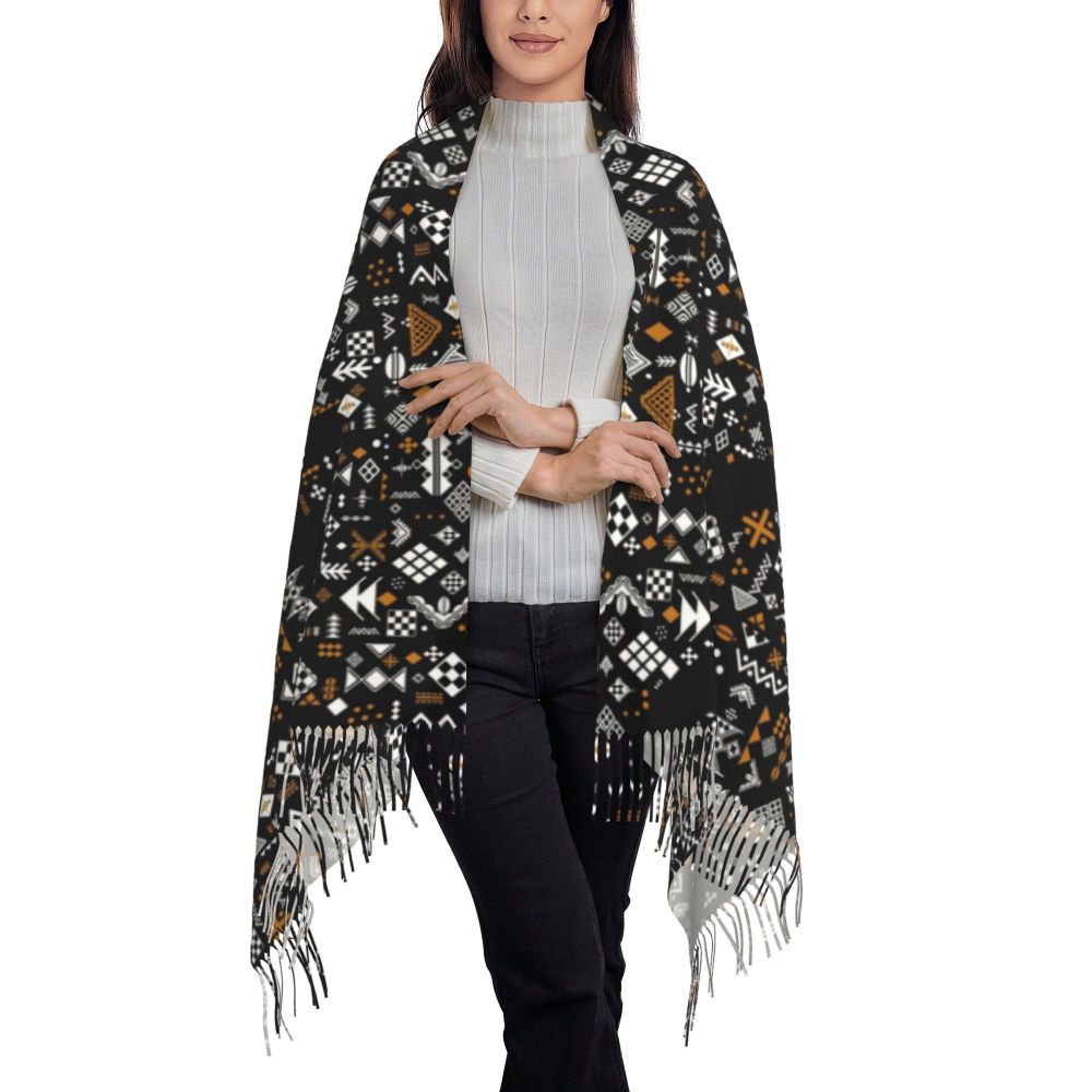 Print Amazigh Pride Tifinagh Patriotic Kabyle Scarf Men Women Winter Warm Scarves Traditional Geometric Amazigh Shawl Wrap