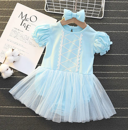 Baby Girls Princess Romper Bodysuit Headband 2pcs Elsa Anna Snow White Mermaid Bell Costumes Newborn Jumpsuits Tulle Bow Rompers