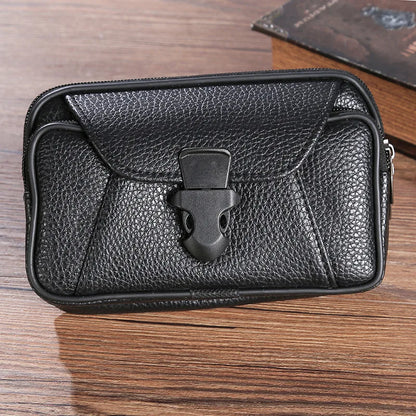 Multifunctional Leather Waist Pack – Solid Color Men’s Business Style Belt Bag, Horizontal and Vertical Wallet Case Purse