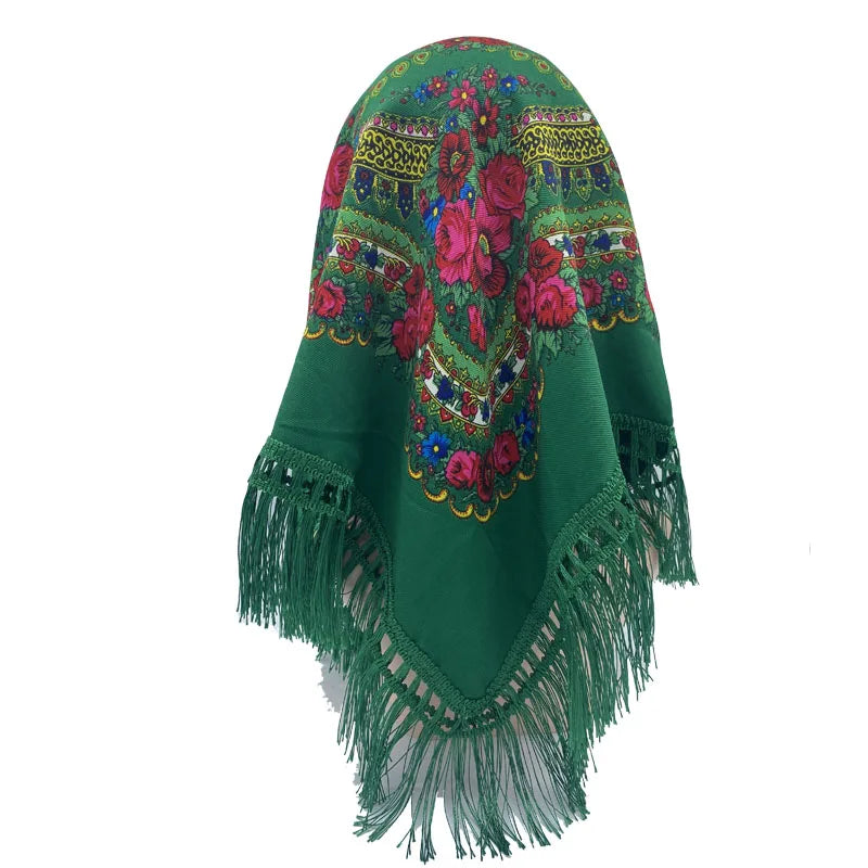 Ethnic Fringed Headband Bandana Babushka Headwrap Shawl Retro Floral Printed Shawls 2023 New Women Russian Style Square Scarf