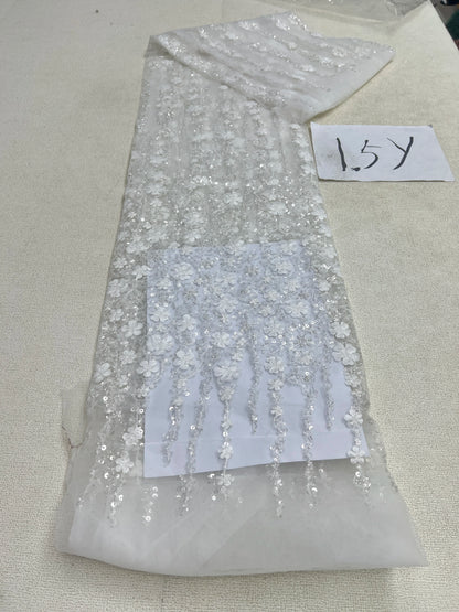 Fashion French Embroidery Beaded Tulle Lace Fabric High Quality African Nigerian Sequin Lace Fabric for Wedding Dress 1.5 Yards