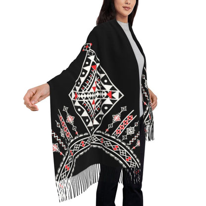 Kabyle Jewelry Scarf Wrap for Women Long Winter Fall Warm Tassel Shawl Unisex Amazigh Africa Ethnic Style Scarves