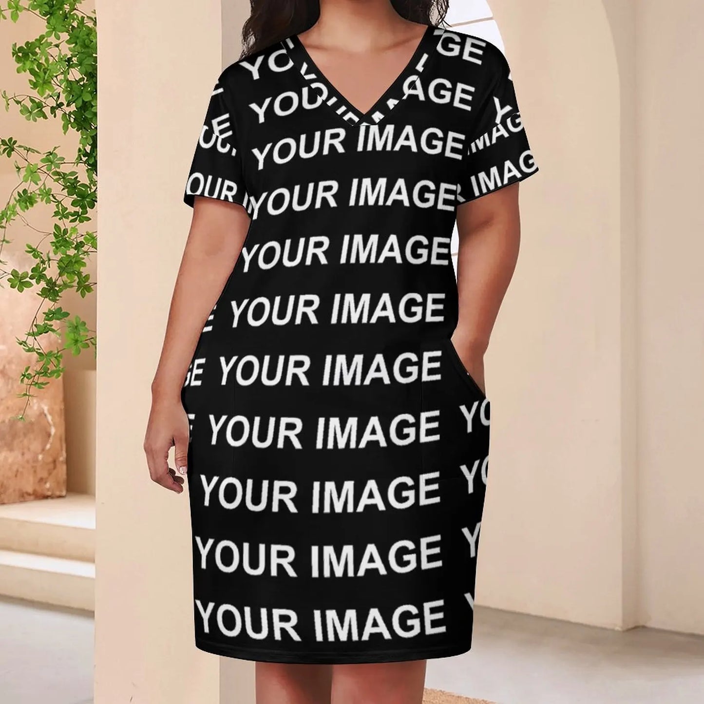 Your Image Customized Casual Dress Summer Custom Made Design Kawaii Dresses Ladies V Neck Print Street Style Dress Plus Size 5XL