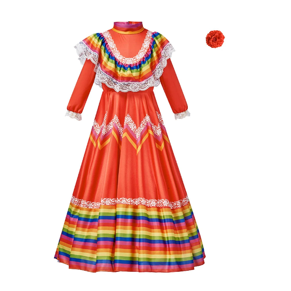 Child Girls Jalisco Traditional Guadalajara Mexican Folk Dancer Costume Halloween Carnival Costumes For Kids 5 Colors Available