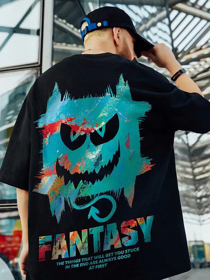 Harajuku Devil Graffiti Print Oversized Tee Shirts Men Summer Short Sleeve T-Shirts Couples Hip Hop Fashion Tops y2k Streetwear