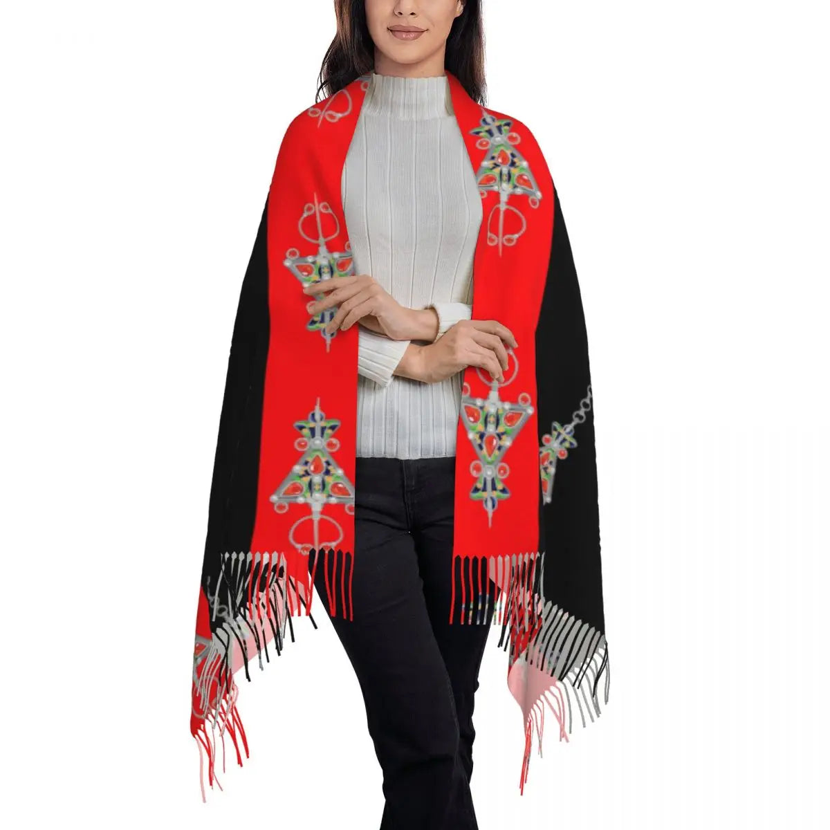 Print Amazigh Pride Tifinagh Patriotic Kabyle Scarf Men Women Winter Warm Scarves Traditional Geometric Amazigh Shawl Wrap