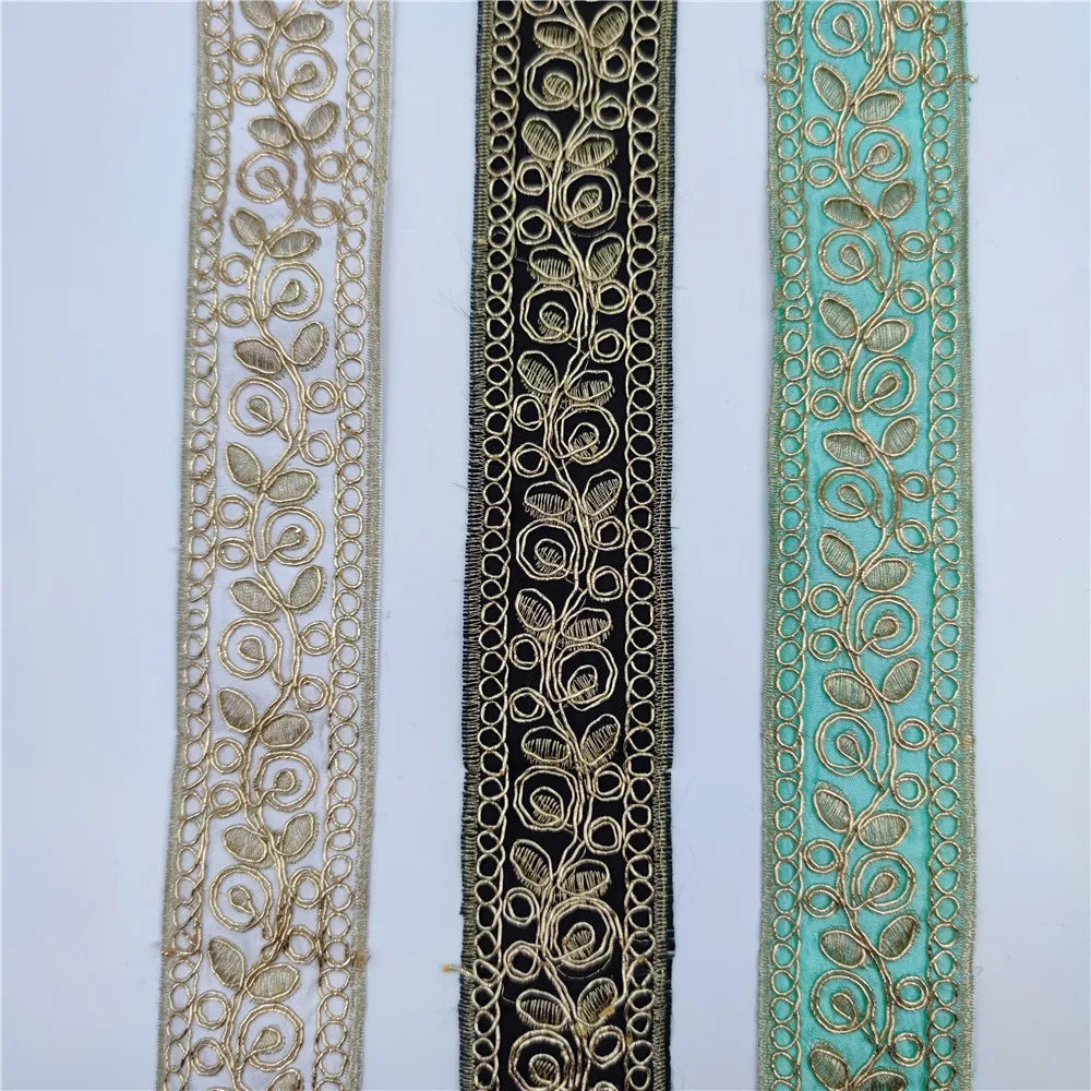 1 Yards Gold thread Lace Fabric DIY Embroidered Lace Trim for Garments Headdress Wedding Decor Sewing Handmade Supplies